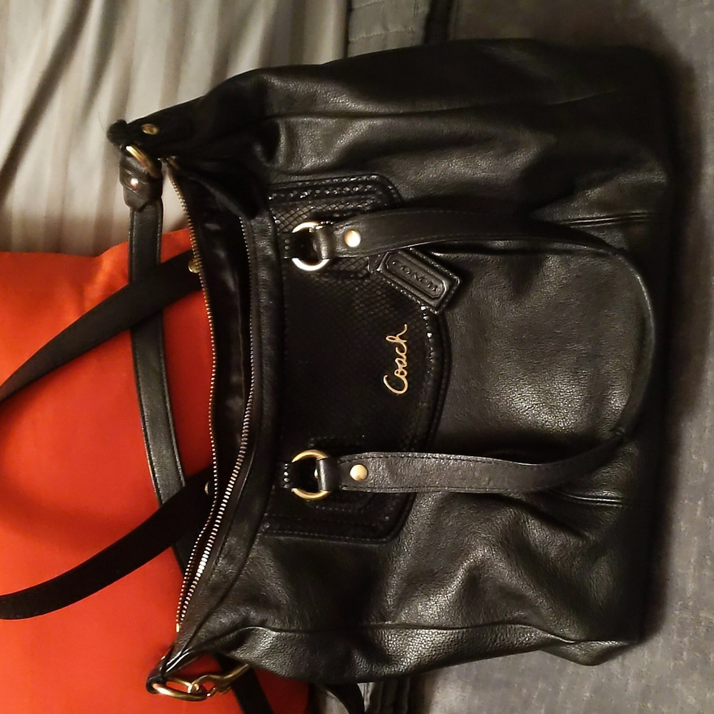Coach Black Leather bag with gold hardware
